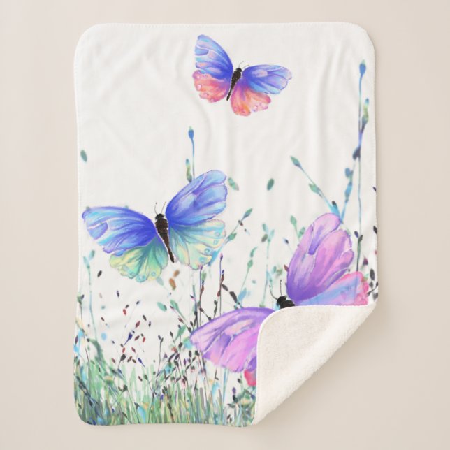 Colorful Butterflies Baby Sherpa Blanket (Front)