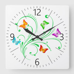 Colorful butterflies square wall clock