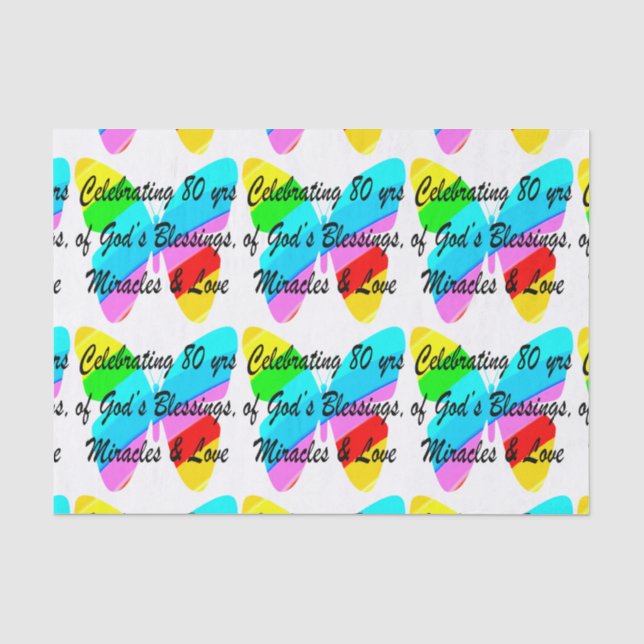 COLORFUL BUTTERFLY 80TH BIRTHDAY TISSUE PAPER (Front)