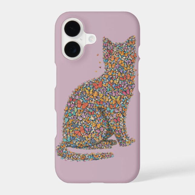 Colorful Butterfly Cat Silhouette Art Mauve Phone (Back)