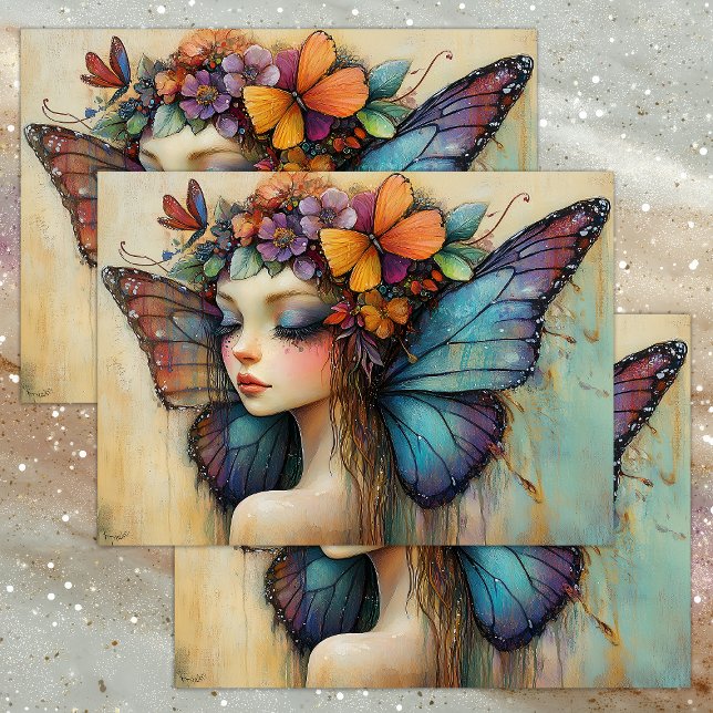 COLORFUL BUTTERFLY FAIRY GIRL DECOUPAGE TISSUE PAPER (COLORFUL BUTTERFLY FAIRY GIRL DECOUPAGE TISSUE PAPER)