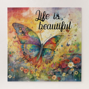 Colorful Butterfly Flowers Inspirational Quote Jigsaw Puzzle