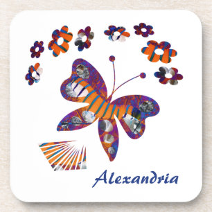Colorful Butterfly Flowers Watercolor Pattern Coaster
