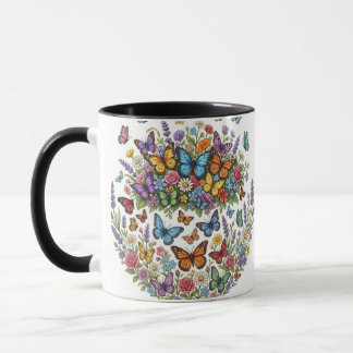 Colorful Butterfly Garden & Wildflower Floral Bouq Mug