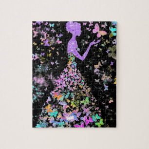 Colorful Butterfly Girl Jigsaw Puzzle - Painting