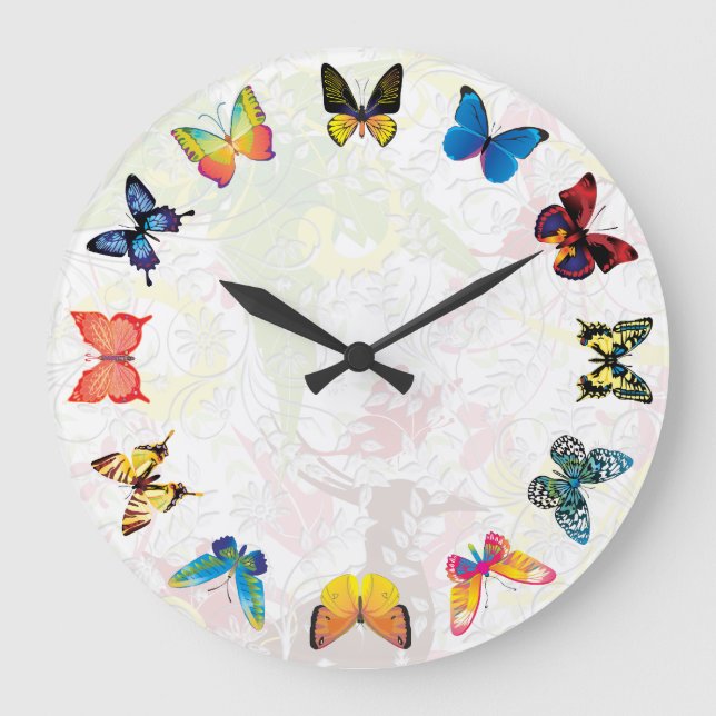 Colorful Butterfly Kids Room Wall Clock (Front)