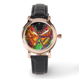 COLORFUL BUTTERFLY RED ,GOLD YELLOW BLACK WATCH
