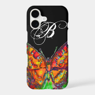 COLORFUL BUTTERFLY RED GOLD YELLOW MONOGRAM Black
