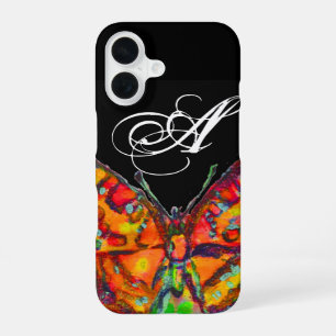 COLORFUL BUTTERFLY RED GOLD YELLOW MONOGRAM Black iPhone 16 Case