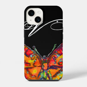 COLORFUL BUTTERFLY RED GOLD YELLOW MONOGRAM Black iPhone 14 Case