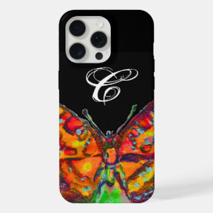 COLORFUL BUTTERFLY RED GOLD YELLOW MONOGRAM Black iPhone 15 Pro Max Case