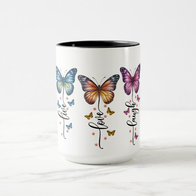 Colorful Butterfly Trio with Live Love Laugh Quote Mug (Center)