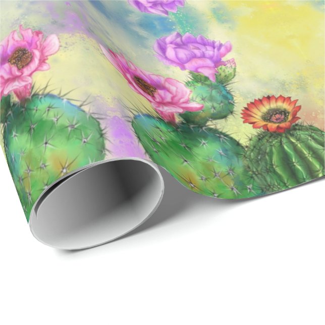 Colorful Cactus Flowers Wrapping Paper - Painting (Roll Corner)