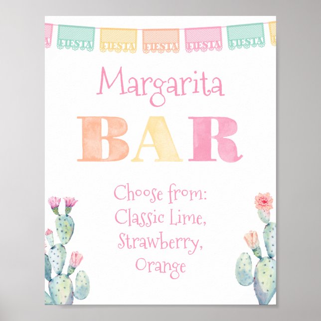 Colorful Cactus Margarita Bar Or Taco Bar Party Poster (Front)