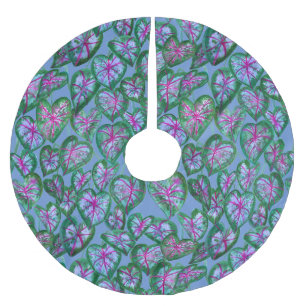 Colorful caladiums Pink Green Purple Leaves Brushed Polyester Tree Skirt