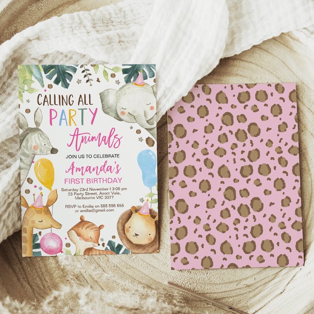 Colorful Calling All Party Animals Safari Birthday Invitation (Creator Uploaded)