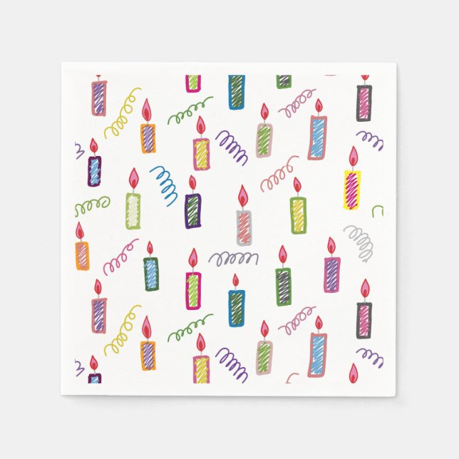 Colorful Candles Happy Birthday Napkins (Front)