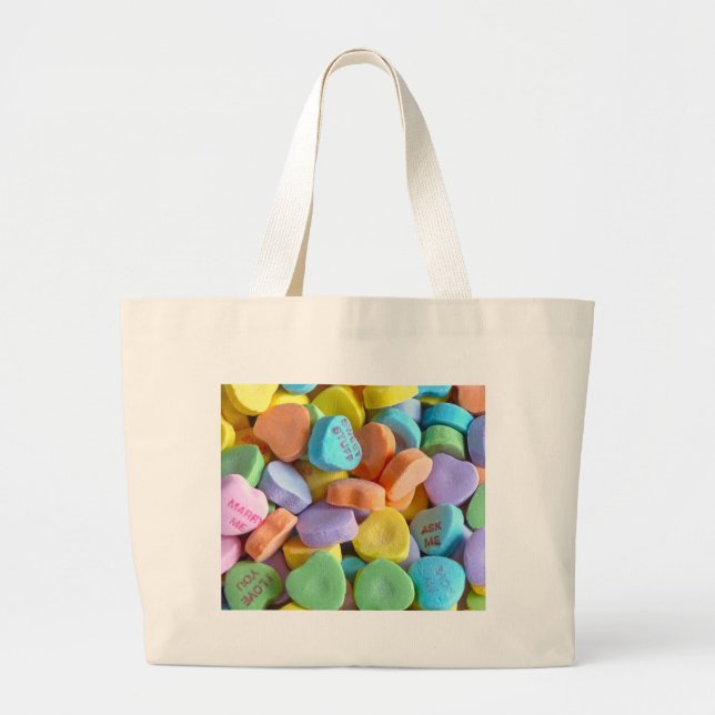 Colorful Candy Hearts Large Tote Bag (Front)