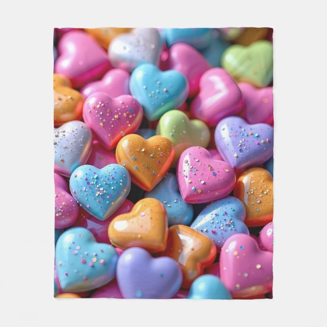 Colorful Candy Love Hearts Fleece Blanket (Front)
