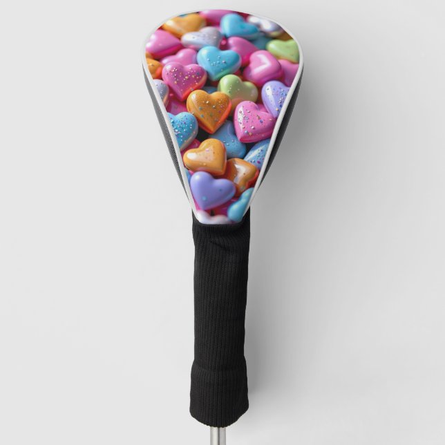 Colorful Candy Love Hearts Golf Head Cover (Front)