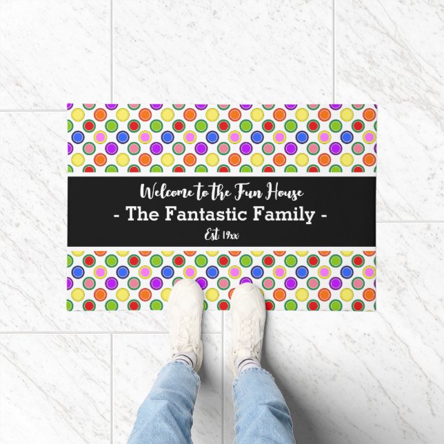 Colorful Candy Polka Dot on White Personalized  Doormat (Indoor)