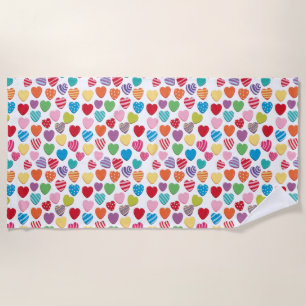 colorful candy Valentine's day heart pattern Beach Towel