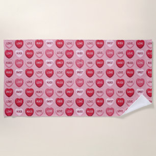 colorful candy Valentine's day heart pattern Beach Towel