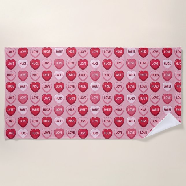 colorful candy Valentine's day heart pattern Beach Towel (Front)