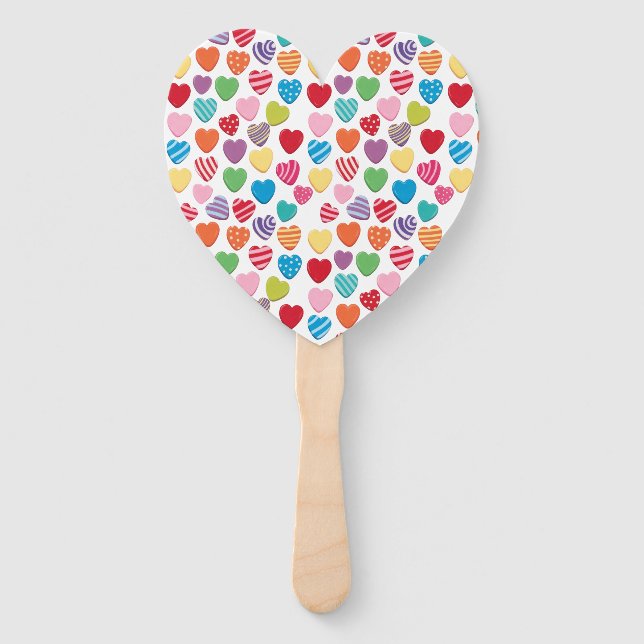 colorful candy Valentine's day heart pattern  Hand Fan (Front)