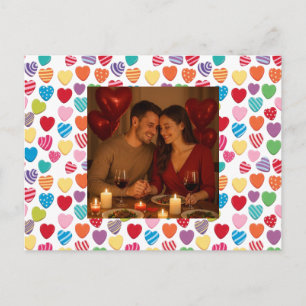 colorful candy Valentine's day heart pattern Holiday Postcard