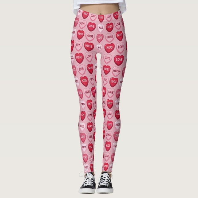 colorful candy Valentine's day heart pattern Leggings (Front)