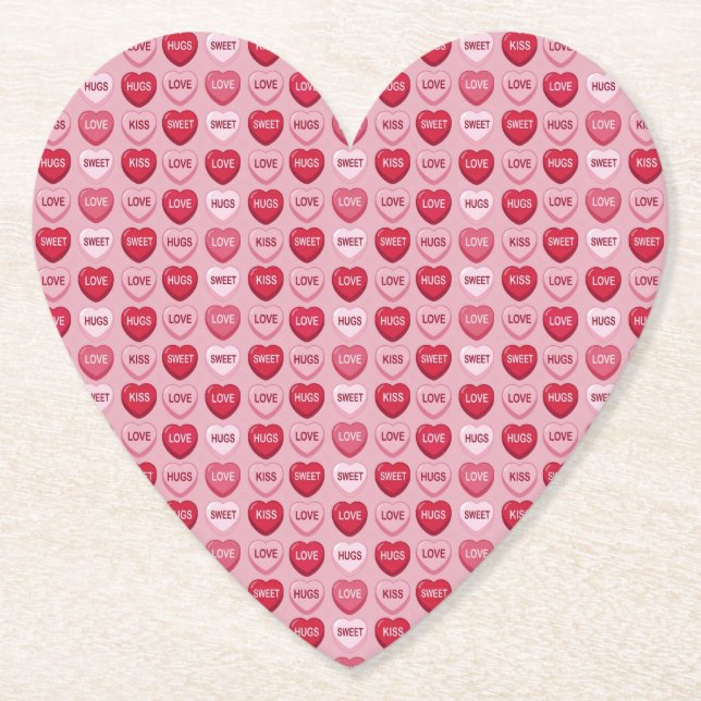 colorful candy Valentine's day heart pattern Paper Coaster (Front)
