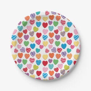 colorful candy Valentine's day heart pattern Paper Plate