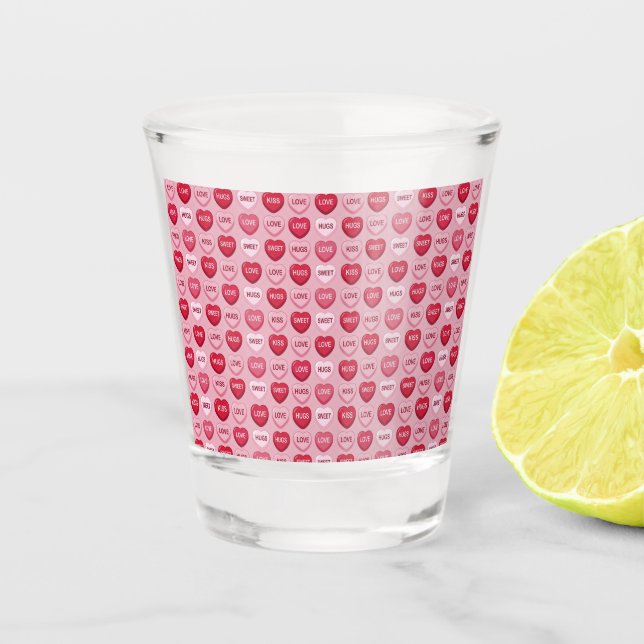 colorful candy Valentine's day heart pattern Shot Glass (Front)