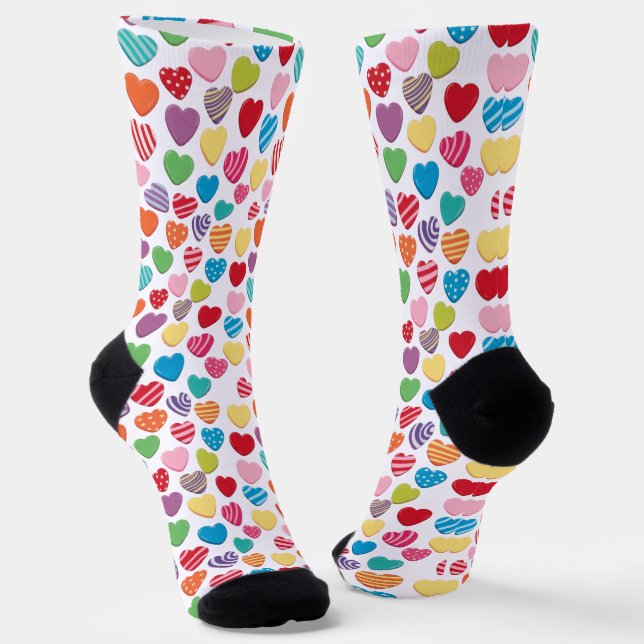 colorful candy Valentine's day heart pattern  Socks (Angled)