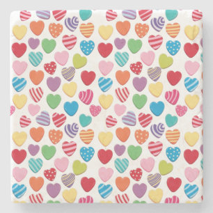 colorful candy Valentine's day heart pattern Stone Coaster