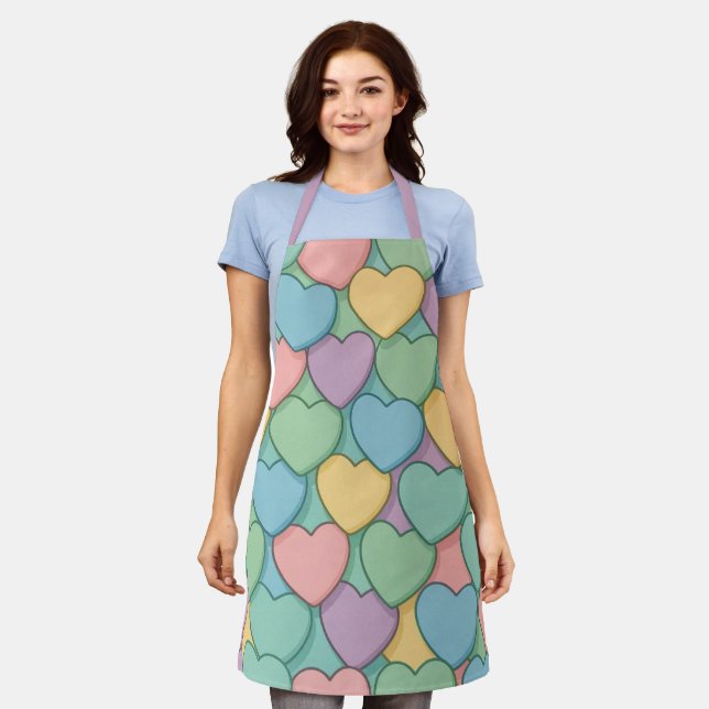 colorful candy Valentine's day heart pattern Two-T Apron (Worn)