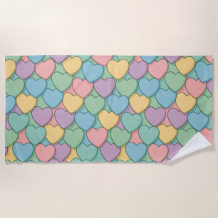 colorful candy Valentine's day heart pattern Two-T Beach Towel