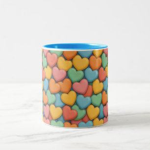 colorful candy Valentine's day heart pattern Two-Tone Coffee Mug