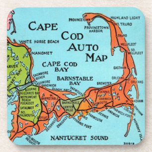Colorful Cape Cod Map  Coaster