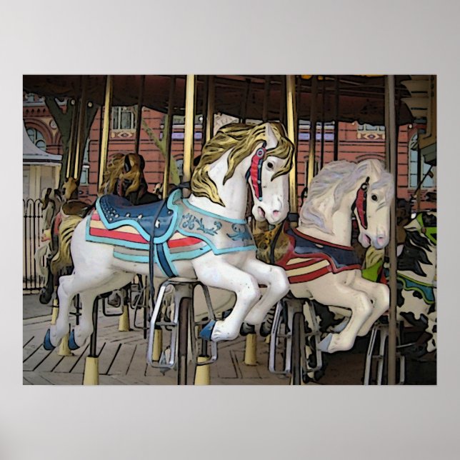 Colorful Carousel Horses Photo Art Poster (Front)