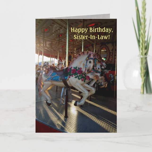 Colorful Carousel Horses / Sister-In-Law Birthday Card (Front)