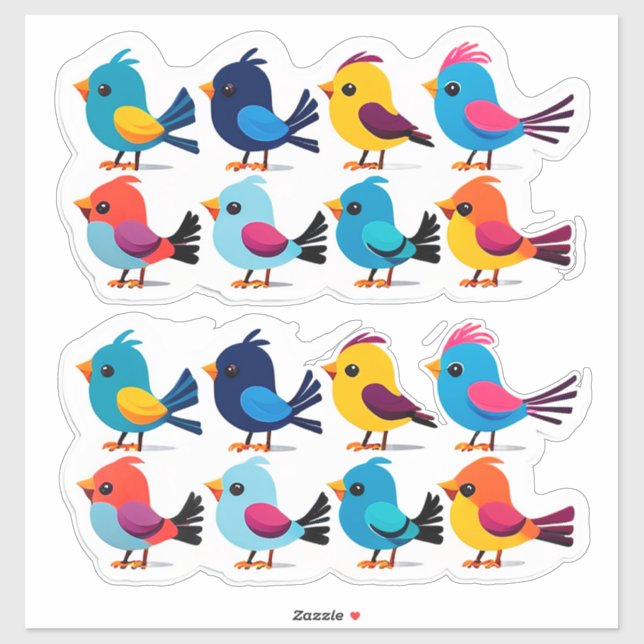 Colorful Cartoon Bird Sticker Set (Sheet)