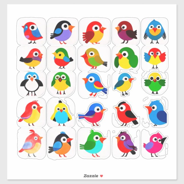 Colorful Cartoon Bird Sticker Set (Sheet)