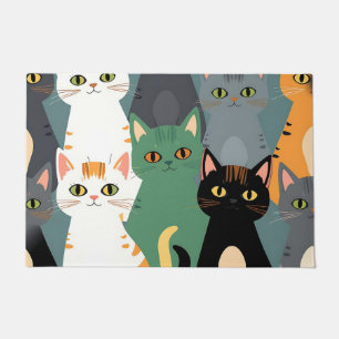 Colorful Cartoon Cat Crowd Pattern Doormat