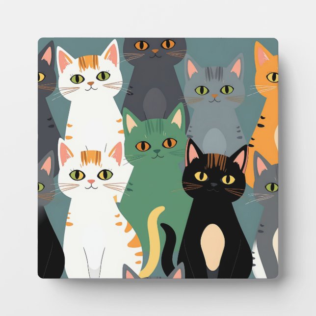 Colorful Cartoon Cat Crowd Pattern Plaque (Front)