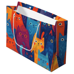 Colorful Cartoon Cat Pattern Cute Whimsical Cat Large Gift Bag