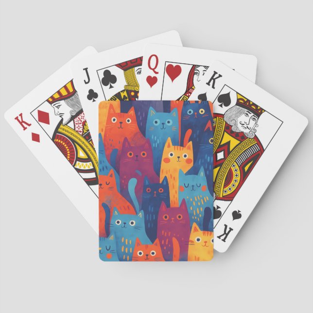 Colorful Cartoon Cat Pattern | Cute Whimsical Cat  Playing Cards (Back)