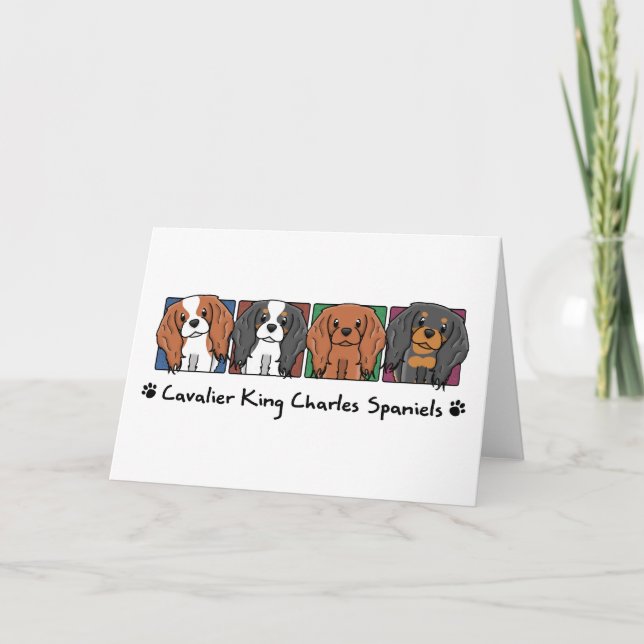 Colorful Cartoon Cavalier King Charles Spaniels Card (Front)