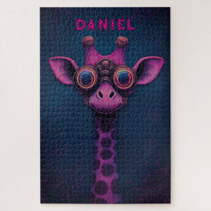 Colorful Cartoon Giraffe with Steampunk Goggles Jigsaw Puzzle